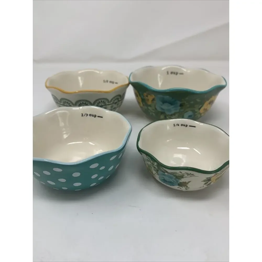 Vintage The Pioneer Woman Speckle Frontier Rose Shadow Measuring Bowls Set of 4 - Picture 3 of 8